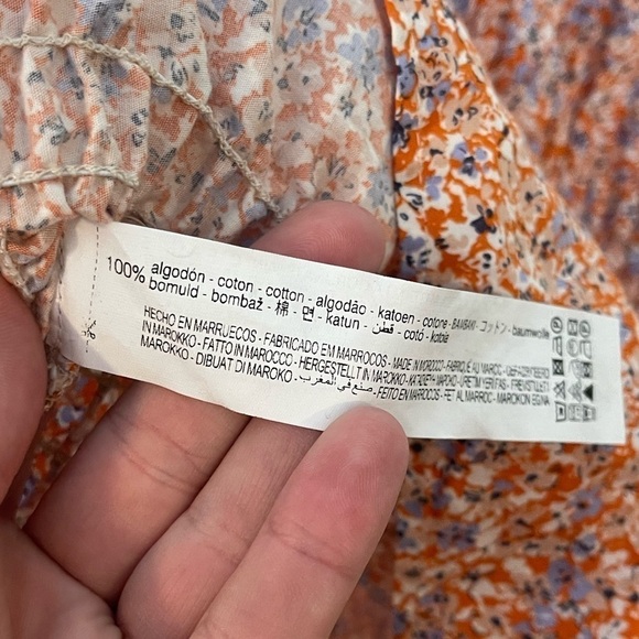 NWT ZARA Orange Floral Smocked Ruffle Bodycon Mini Dress Size Large Blogger Fave - Picture 9 of 9